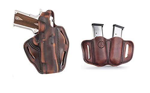 1791 Gunleather 1911 Holster And Mag Pouch Bundle - Right Handed Owb Leather Gun Holster Cocked & Locked And Mag Holster - Vintage #TOP10