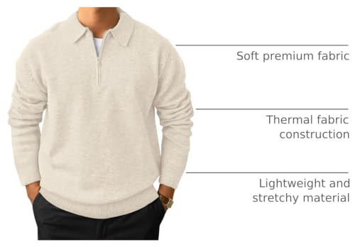 Polo de punto para hombre clásico de manga larga con cuello térmico y cremallera, color sólido, ligero y cálido, tacto suave y agradable para la piel, acanalado, ajuste regular, transpirable, para otoño e invierno miniatura 4