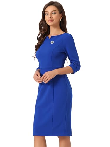 Image of Allegra K Work Dress for Women 3 /4 Sleeve Boat Neck Back Slit Sheath 2026 Professional Bodycon Business Casual Dresses