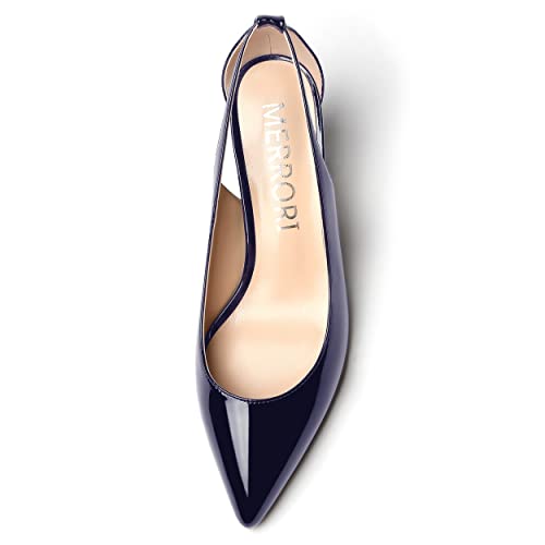 MERRORI Women's Pointed Toe Sexy Chunky Patent Party Evening Mid Heel Cut Out Evening Party Shoes Slip On Pumps Shoes 2.5 Inch3