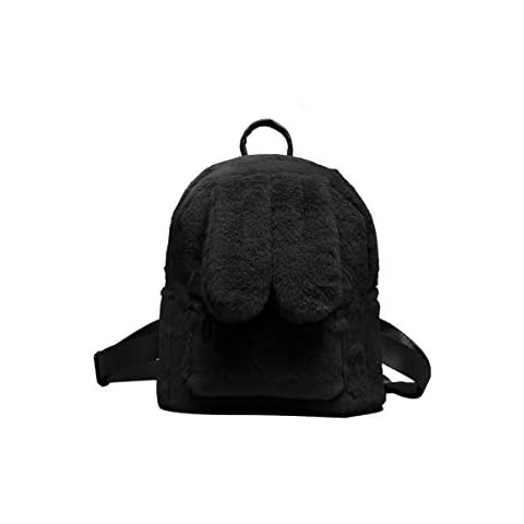 Ulisty Women Autumn Winter Faux Fur Backpack Plush Daypack Fluffy School Bag Casual Shoulder Bag Black Cover
