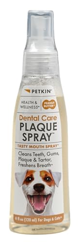 Image of Petkin Plaque for Dogs, Peanut Butter Flavor, Easy Oral Care, Supports Daily Dental Hygiene & Fresh Breath Routine,120 ml (120 ml, Peanut Butter Spray)