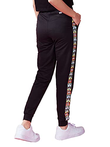 Image of The Souled Store Official Powerpuff Girls: The Trio Womens and Girls Striped Cotton Joggers Black