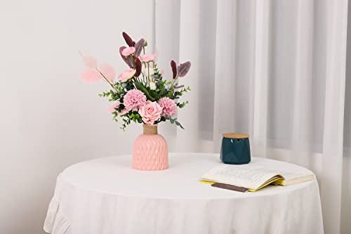 Joanwe Peach Faux Flowers In Vase,Artificial Flowers With Vase,Silk Flowers Arrangements For Home Decor Indoor (Including Vases) #TOP7