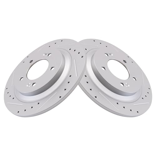 Image of TRQ Performance Rear Brake Pad and Rotor Set Ceramic Drilled Slotted G Coated Rotors Compatible with 2018-2020 Hyundai Elantra GT 2016-2019 Sonata 2016-2020 Kia Optima 2016-2019 Soul EV