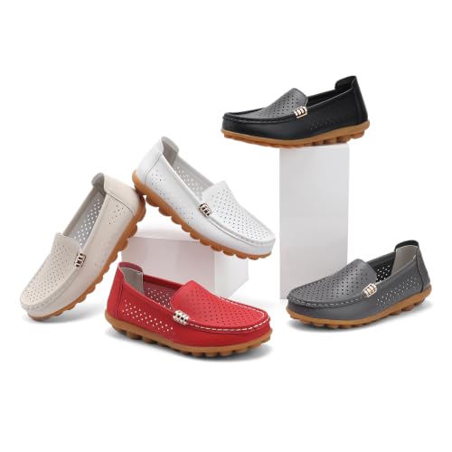 Image of Women's Comfortable & Lightweight Leather Loafers Slip-Ons Driving Walking Mocs Boat Shoes Cute Business Casual Dress Shoes Work Flats for Women