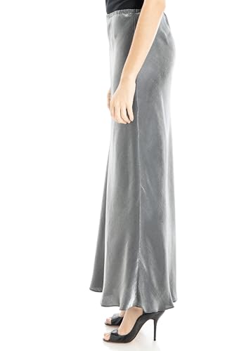 Max Studio Metalic Satin Midi Skirt Silver3