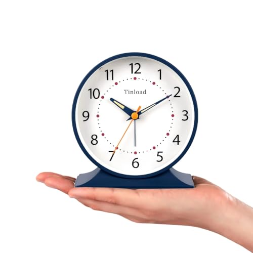 Image of Tinload 4.5 inch Antique Retro Analog Alarm Clock, Small Silent Bedside Desk Clock with Manual Light, Battery Operated, Snooze, for Living Room, Bedroom, Bedside, Desk(Blue)