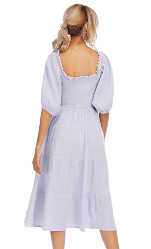 Image of R.Vivimos Women's Summer Cotton Lantern Sleeves Ruffled Off Shoulder A-Line Midi Dresses