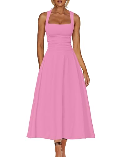 Image of Kaximil Women's Square Neck Corset A Line Maxi Dress Ruffle Ruched Waist Flowy Long Dresses