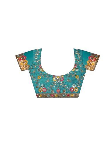 Image of Satrani Women's Georgette Bandhani Printed Sequence Lace Work Scalloped Border Saree with Unstitched Blouse Piece