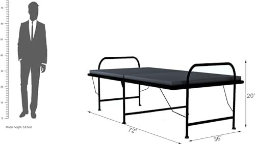Image of Wrought Iron Metal Frame Single Bed with Raxin Cushion Matters | Foldable Bed with Cushions for Bedroom Kids Room Hall Home | (Matt Finish Black)