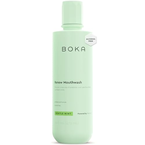 Boka Renew Liquid Mouthwash for Adults - Alcohol Free Fluoride Free Oral Rinse with Prebiotics pH Balanced (Gentle Mint & Lemongrass 16oz) 1-Pack