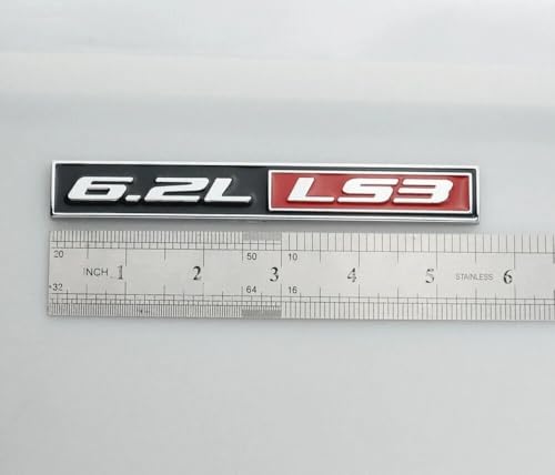 Image of Pair Set 6.2L LS3 Engine Emblem Badge Sticker 3D Nameplate Replacement for Universal Cars (Chrome Black Red)