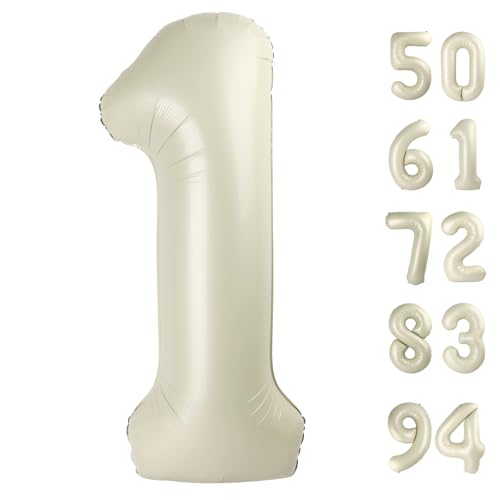 Image of 40 Inch Cream 1 Balloon for First Birthday, 1st Number Balloons Cream Birthday Decorations, One Giant Number 1 Balloon