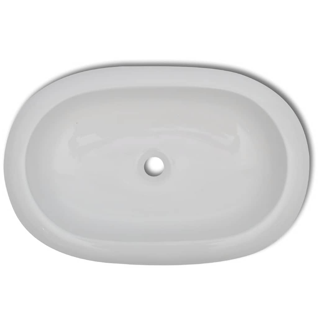 Lavabo de cerámica blanco 630 x 420 mm con grifo monomando cromado moderno para baño, invitados, inodoro y caravana