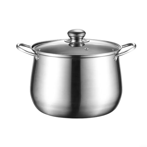 UTTASU Pentola in acciaio inox da 5 litri con coperchio in vetro, compatibile con induzione, pentola per zuppe, tagliatelle, pasta, stufato, resistente al calore, 22 x 17,3 cm