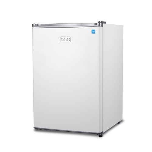 BLACK+DECKER 2.5 Cu. Ft. Compact Refrigerator, ENERGY STAR Certified, Single Door Mini Fridge with Chiller Compartment, Personal Fridge for Home or Dorm Room, R600a Refrigerant, BCRK25W, White
