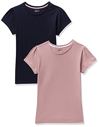 Image of Amazon Brand - Symbol Girl's Cotton Regular Fit T-Shirt (PAG 504 Navy & Pink 6-7 Years)