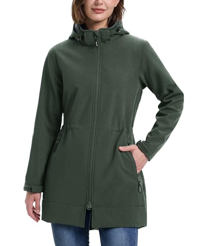 Chaqueta larga softshell con capucha mujer abrigo forro polar impermeable 2