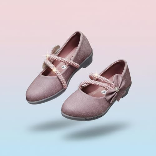 Image of Girls' Patent Mary Jane Shoes with Floral Embellishment, Attractive Colour's, Pearl Flower Welcro Glittery Bellies