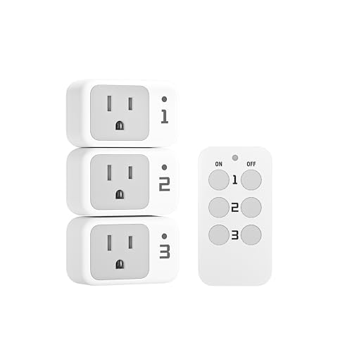 Remote Control Outlet Plug, TESSAN Wireless Light Switch Kit 100ft RF Range, On Off Switch for String Lights, Lamps, Small Appliances, Wireless Power Socket, 15A/1875W (1 Remote and 2 Outlet
