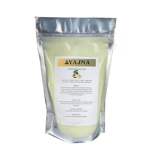 Yajna Organic Raw Avocado Butter 100% Pure Natural & Unrefined| Skin Moisturizer For Face Body & Hair| 8 OZ/230 GM Ivory/White Grade A | DIY Creams Balms Lotions Soaps| Softens Dry & Tough Skin
