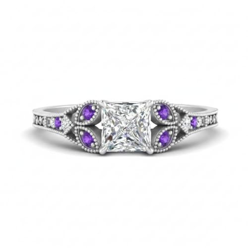 Image of Choose Your Gemstone Split Band Antique Ring Sterling Silver Princess Shape Side Stone Engagement Rings Minimal Modern Design Birthday Wedding Gift US Size 4 to 12