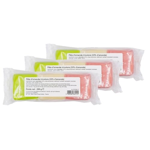 Lot 3x Pâte d'amande tricolore 33% - Paquet 250g