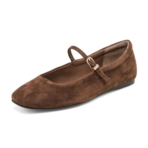 Suede Ballet Flats for Women with Buckle Strap Suqare Toe Slip on Mary Jane Flats Shoes Comfortable Flats Shoes