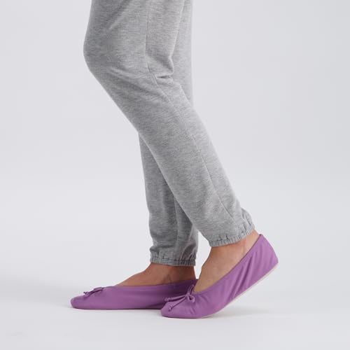 Image of Isotoner Women's Stretch Ballerina Slippers Soft House Shoes with 4 Way Stretch Fit, Bow Detail & Leather Sole