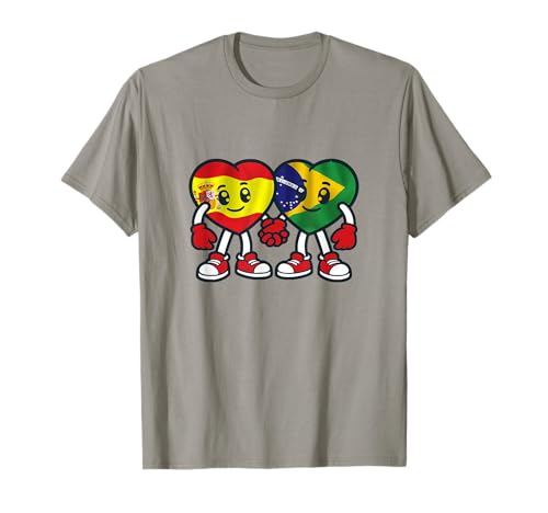 Spain and Brazil Hearts Friendship T-Shirt