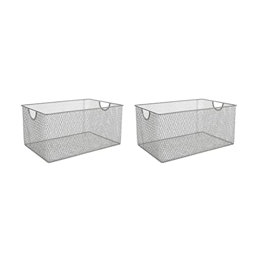 YBM HOME Household Wire Mesh Metal Steel Storage Basket Organizer, Open Bin Shelf Organizer for Kitchen, Cabinet, Pantry, Fruit and Vegetables (2-Pack, 13.3x8.5x6.5, 14.5x9.25x7) 2321-198set-s