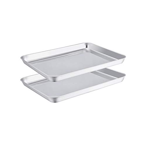 Comparison: Best Pans For Toaster Oven TeamFar Toaster Oven Pans Set of 2, Stainless Steel Compact Toaster Oven Tray Ovenware, 10.5'' x 8'' x 1'', Non-Toxic & Healthy, Easy Clean & Dishwasher Safe, Roll Edge & Mirror Finish