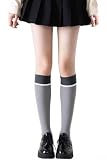 [CANTTY] ハイソックス 靴下 レディース 女の子 膝下 綿 ロングソックス クルーソックス コットン 美脚 着圧 無地 保温 防寒 伸縮性 通気性 抗菌防臭 柔らか 可愛い 春 秋 冬 女性用 滑り止め 耐久性 ひざ下 JK cosplayや制服用 (ライトグレー)
