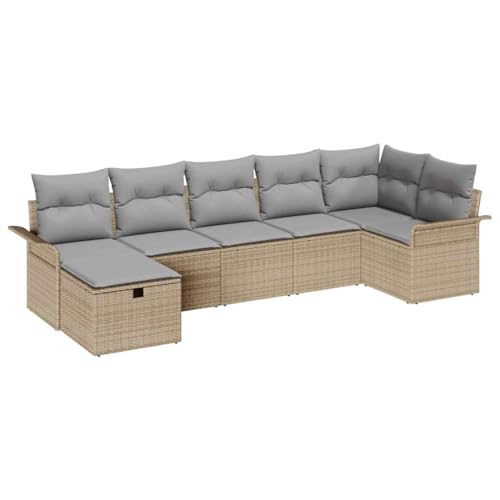 vidaXL Conjunto de sofá de jardín de 7 Piezas de con Cojines beiges de ratán sintético | Muebles modulares Resistentes al Clima, Asientos Elegantes para Exteriores, cómodos Muebles de Lounge, Estilo