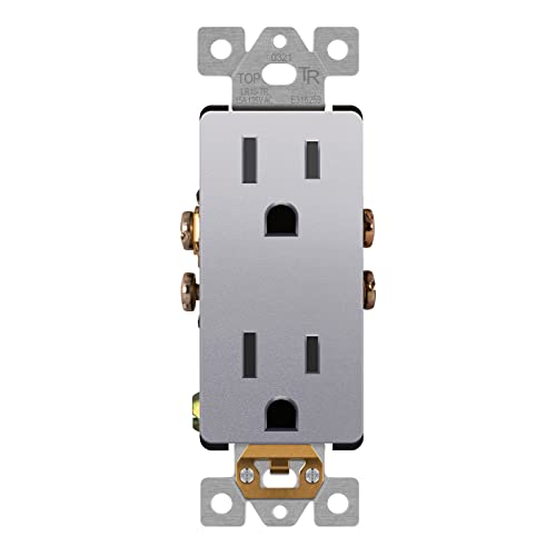 LIDER Decorator Receptacle, Tamper-Resistant Wall Outlet, 15A, Matte Silver