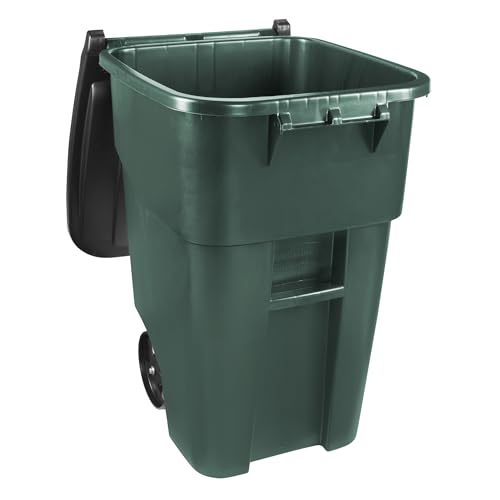 Image of Rubbermaid Commercial Products BRUTE Rollout Heavy-Duty Wheeled Trash /Garbage Can, 50-Gallon, Dark Green, for Restaurants /Hospitals /Offices /Warehouses /Garage