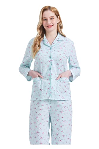 Image of GLOBAL Women Cotton Pajamas Long Sleeve PJs Button Down Sleepwear S-3XL