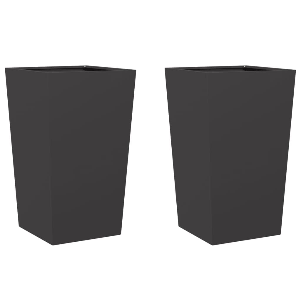 vidaXL Donice ogrodowe, 2 szt., czarne, 45x45x75 cm, stalowe, doniczka, doniczka ogrodowa, donica tarasowa, wysoka donica, donica balkonowa