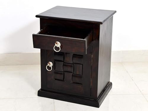 Image of Sheesham Wood Side Tables for Bedroom | Side Table | End Table for Living Room | Wooden Side Table | Night Stand Table for Bedroom | Color:- Walnut Finish