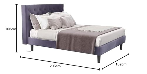 Image of Wooden Modern Upholstered King Size Bed for Bedroom | Wooden Double Bed Without Storage | Platform Cot Upholstered Bed with Upholstery Fabric | Engineered Wood | 6.5 x 6 Ft | Dark Grey-B