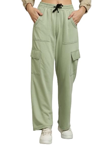 clothink india Women's Cotton Fabric Stylish Cargo Lower/Pajama/Pants Pista Green-picture-14