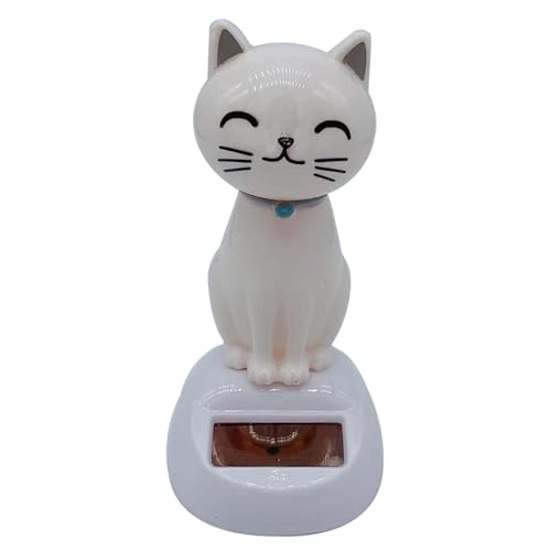 Solar Cat Toy Doll, Solar-Powered Cute Cat Bobblehead Decor - Dancing Dashboard Toy with Swinging Dancing Dolls for Cars, Home, Desk, Cute Kitty Figurine Window Decoration (White)