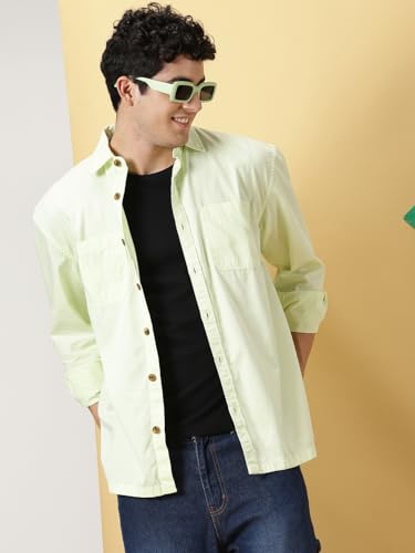 Image of Thomas Scott Men's | Solid | Full Sleeve | Oversized Fit | Cotton Blend | Spread Collar | Casual Shirt
