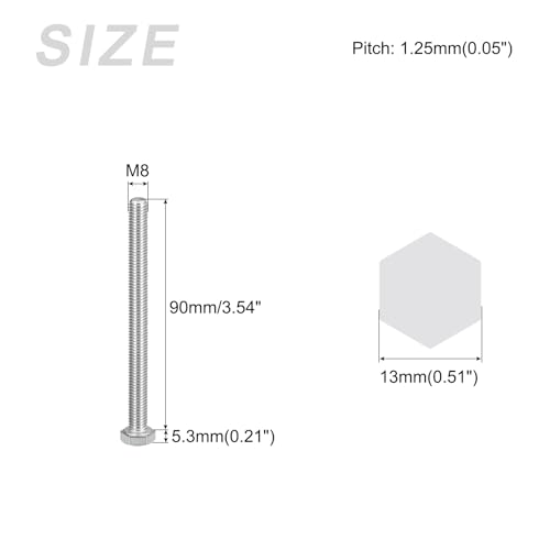 Image of METALLIXITY Hex Bolts (M8-1.25x90mm) 6Pcs, 304 Stainless Steel Coarse Fully Threaded Hex Head Screw Bolt Machine Screws - for Furniture Repair, Silver