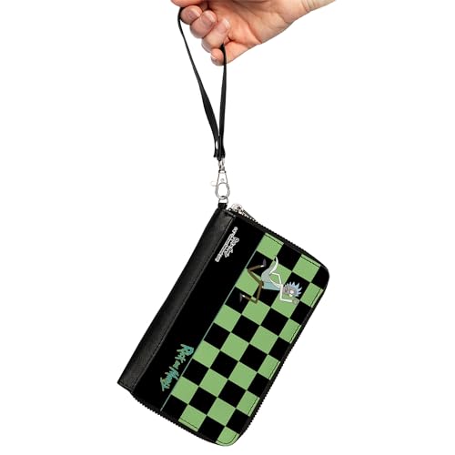 Buckle-Down Rick and Morty Wallet, Zip Around, RICK AND MORTY Rick Running Pose Checker Black/Green, Vegan Leather2