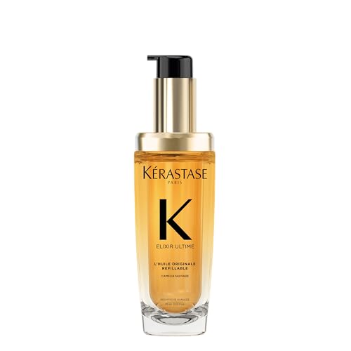 Kérastase Elixir Ultime LHuile Originale Refillable Hair Oil | Versatile Leave-In Oil to Smooth Frizz & Add Shine |Camellia Marula and Argan Oils | For All Hair Types | 75ml