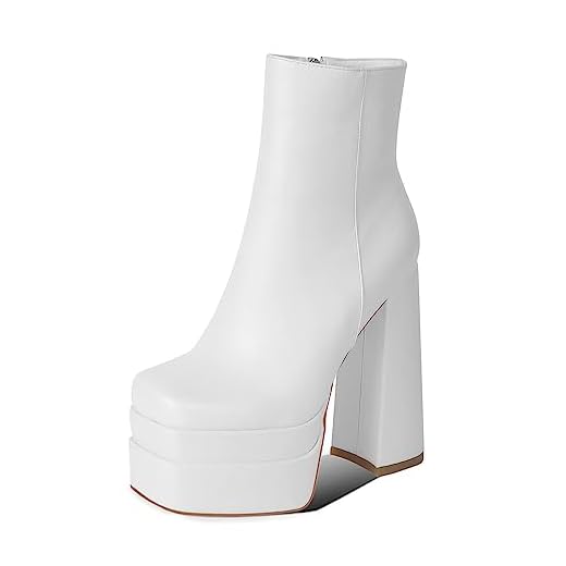 wetkiss WEKISS Chunky Platform Boots White Platform Boots Platform Heel Boots for Women Heeled Boots Platform Ankle Boots Womens Platform Boots Mid Calf Boots for Women