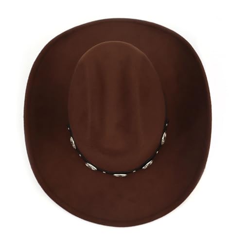 Image of Western Cowboy Hat for Men Women Wide Brim Felt Cowboy Cowgirl Hat with Buckle Belt Classic Fedora Hat